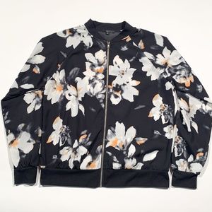 Tua Black Floral Print Lightweight Bomber Jacket